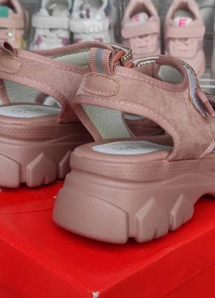 Босоножки сандалии для девочки на платформе розовые замшевые3 фото