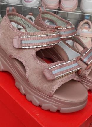 Босоножки сандалии для девочки на платформе розовые замшевые4 фото
