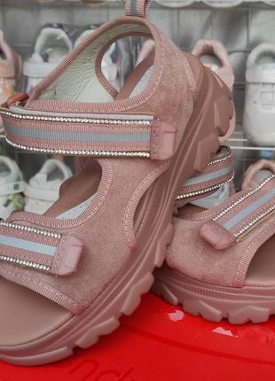 Босоножки сандалии для девочки на платформе розовые замшевые5 фото