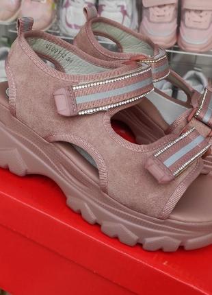 Босоножки сандалии для девочки на платформе розовые замшевые6 фото