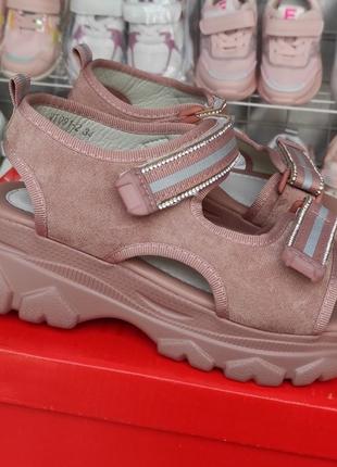 Босоножки сандалии для девочки на платформе розовые замшевые7 фото
