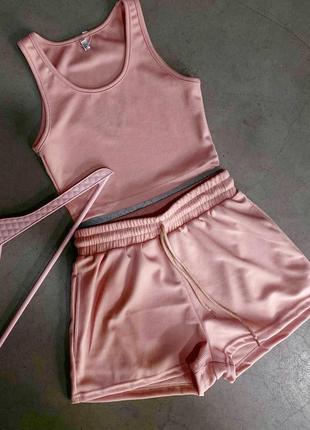🎨3 кольори! стильний жіночий костюм рожевий женский рубчик розовый шорти шорты літній літо лето2 фото