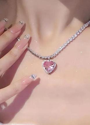 Кольє підвіска серце кристали