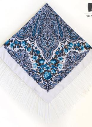 Павлопосадский белый платок рококо 1330,11 фото