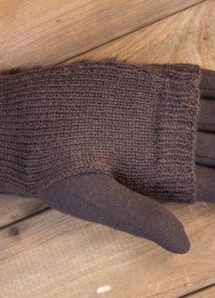Жіночі зимові рукавички стрейч+в'язка коричневі2 фото