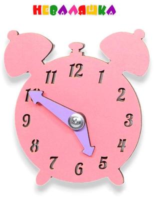 Заготовка для бизиборда деревянные часы будильник 11 см со стрелками розового цвета1 фото