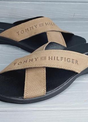 Натуральная кожа!!! мужские шлепанцы песочного цвета в стиле tommy hilfiger!!!