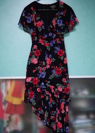 Сукня асиметрична у квітковий принт з воланами4 фото