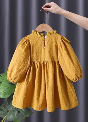 Желтое платье с рукавом, платье с рукавом, платье муслиновое, праздничное платье для девочки 100-1308 фото