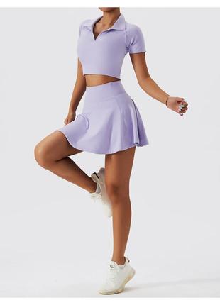 Спортивный костюм (топ и юбка-шорты) фиолетового цвета, размер m2 фото