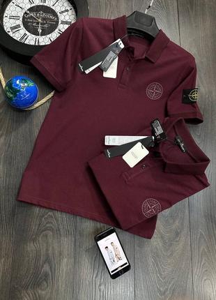 Мужская бордовая футболка поло stone island бордова чоловіча футболка stone island