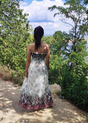 Длинное шифоновое платье бюстье в пол летнее макси резинка7 фото