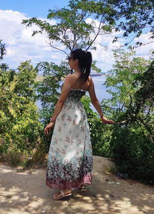 Длинное шифоновое платье бюстье в пол летнее макси резинка3 фото