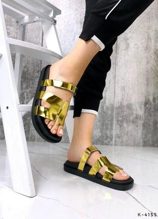 Шлепанцы натуральные - herms, золото, натуральная кожа