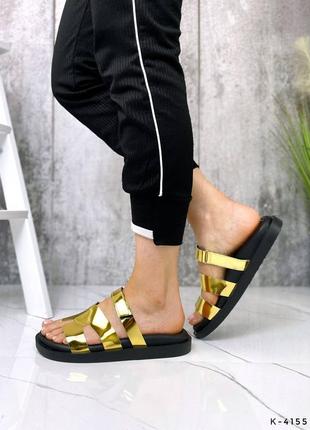 Шлепанцы натуральные - herms, золото, натуральная кожа