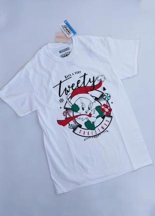 Белая длинная футболка туника с твити missguided looney tunes s, 36, 44