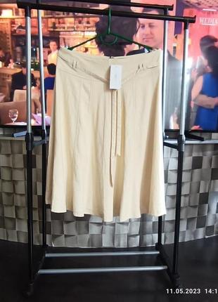 Женская летняя классическая элегантная юбка цвета айвори 100% натуральная ткань.лён,вискоза1 фото