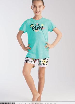 Детская пижама футболка и шорты vienetta турция хлопок девочке 10-16 лет1 фото