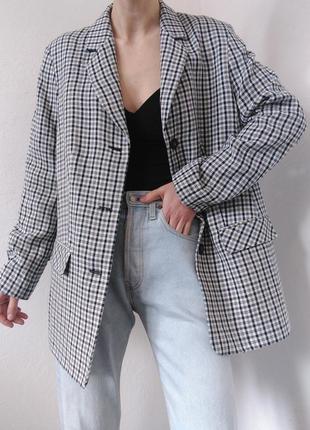Стильный пиджак в клетку жакет вискоза блейзер клетка винтажный пиджак жакет винтаж блейзер черный пиджак белый8 фото