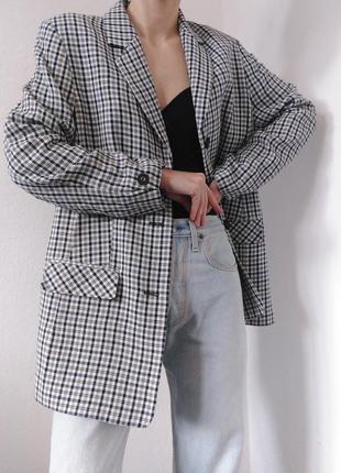 Стильный пиджак в клетку жакет вискоза блейзер клетка винтажный пиджак жакет винтаж блейзер черный пиджак белый