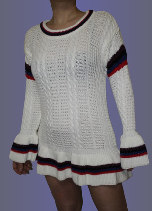 Вязаная туника платье белое короткое мини легкое с рюшами тёплое зимнее теплое вязаное нарядное