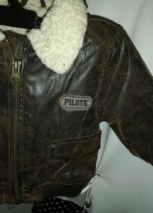 Куртка-дублянка 3 міс пілот кожзам коричнева3 фото