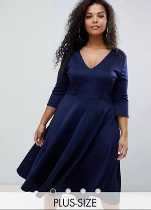 Женское платье миди тёмно-синего цвета большой размер2 фото