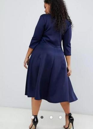 Женское платье миди тёмно-синего цвета большой размер4 фото