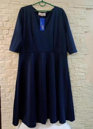 Женское платье миди тёмно-синего цвета большой размер6 фото