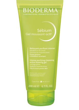Гель для глубокого очищения жирной и проблемной кожи, bioderma sébium gel moussant actif 200 ml