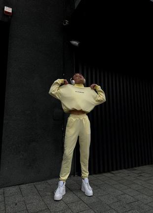 Спортивний костюм штани кофта з капюшоном якісний базовий бежевий білий чорний лимон жовтий трендовий  стильний комплект5 фото