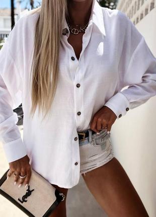 Лляна сорочка якісна базова сіра біла бежева трендова стильна рубашка з льону