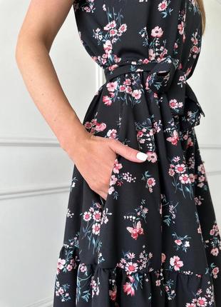 Платье софт миди с карманами цветочный принт6 фото