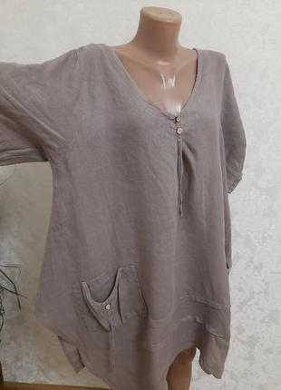 Льняная туника рубаха блуза блузон бохо италия2 фото
