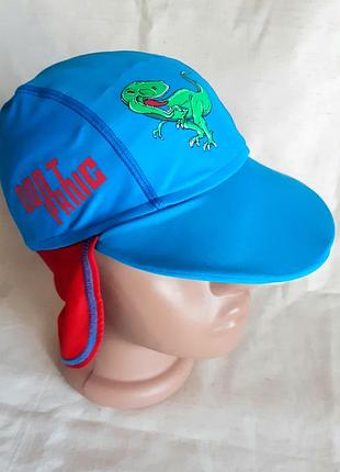 Кепка пляжная с защитой красно-голубая динозавр на 3-7 лет