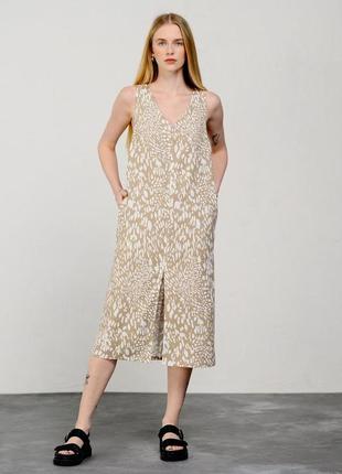 Сукня жіноча лляна літня міді бежева modna kazka mkaz6432-1