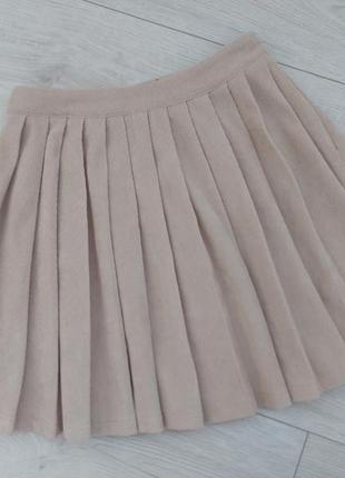 Плисерированная юбка бежевая кремовая замша