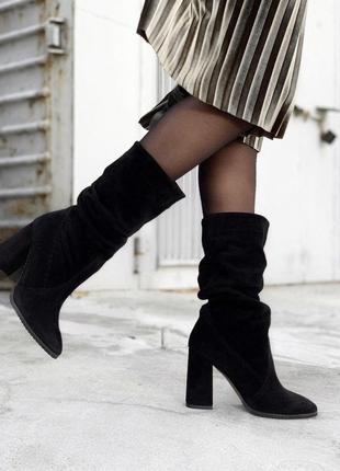 Получоботи  ботильони замшеві шкіряні с госирим носком на високих підборах 9см