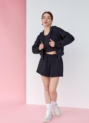 Женский спортивный костюм зип-худи + шорты юбкой