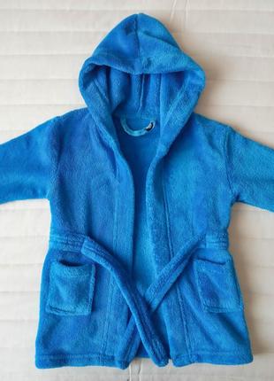 Детский плюшевый халат early days 74/80 см на мальчика 6-9-12 мес банный махровый пляжный халатик после купания для пляжа бассейна синий