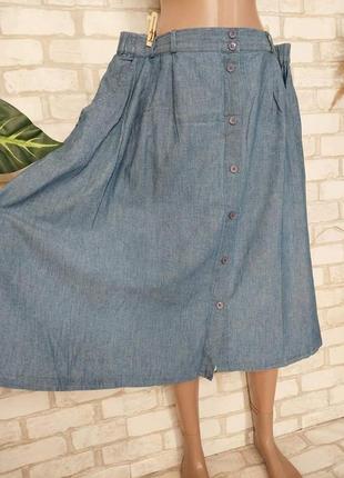 Новая пышная джинсовая юбка миди с карманами, пуговицы в ряд ,размер 3-4 хл5 фото