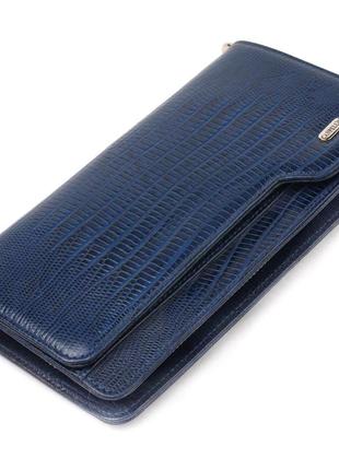 Добротное портмоне клатч из натуральной фактурной кожи canpellini 21542 синее