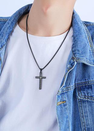 Мужской кулон крест с цепочкой из нержавеющей стали "black cross" (черный)5 фото
