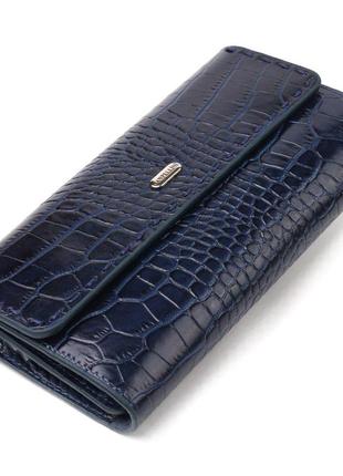 Великий жіночий гаманець із натуральної шкіри з тисненням під крокодила canpellini 21661 синій