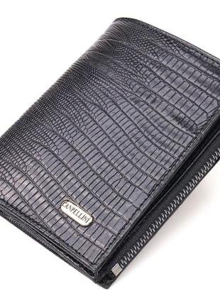 Фактурний вертикальний гаманець із натуральної шкіри canpellini 21672 чорний