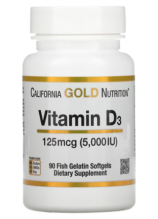 California gold nutrition, витамин d3, 125 мкг (5000 ме), 90 капсул из рыбьего желатина