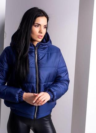 Куртка женская короткая с капюшоном демисезонная - 007 синий цвет
