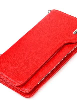 Вместительное женское портмоне клатч из натуральной кожи canpellini 21535 красное