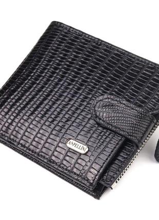 Чудовий чоловічий горизонтальний гаманець із натуральної фактурної шкіри canpellini 21506 чорний