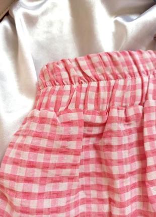 Женская юбка хлопковая розовая в клетку на резинке.8 фото